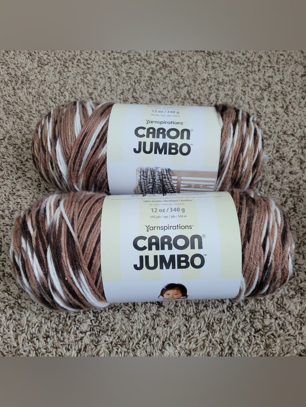 Caron Jumbo Yarn Chocolate Variegated Brown White Skein Ball Hank Bundle Lot Set